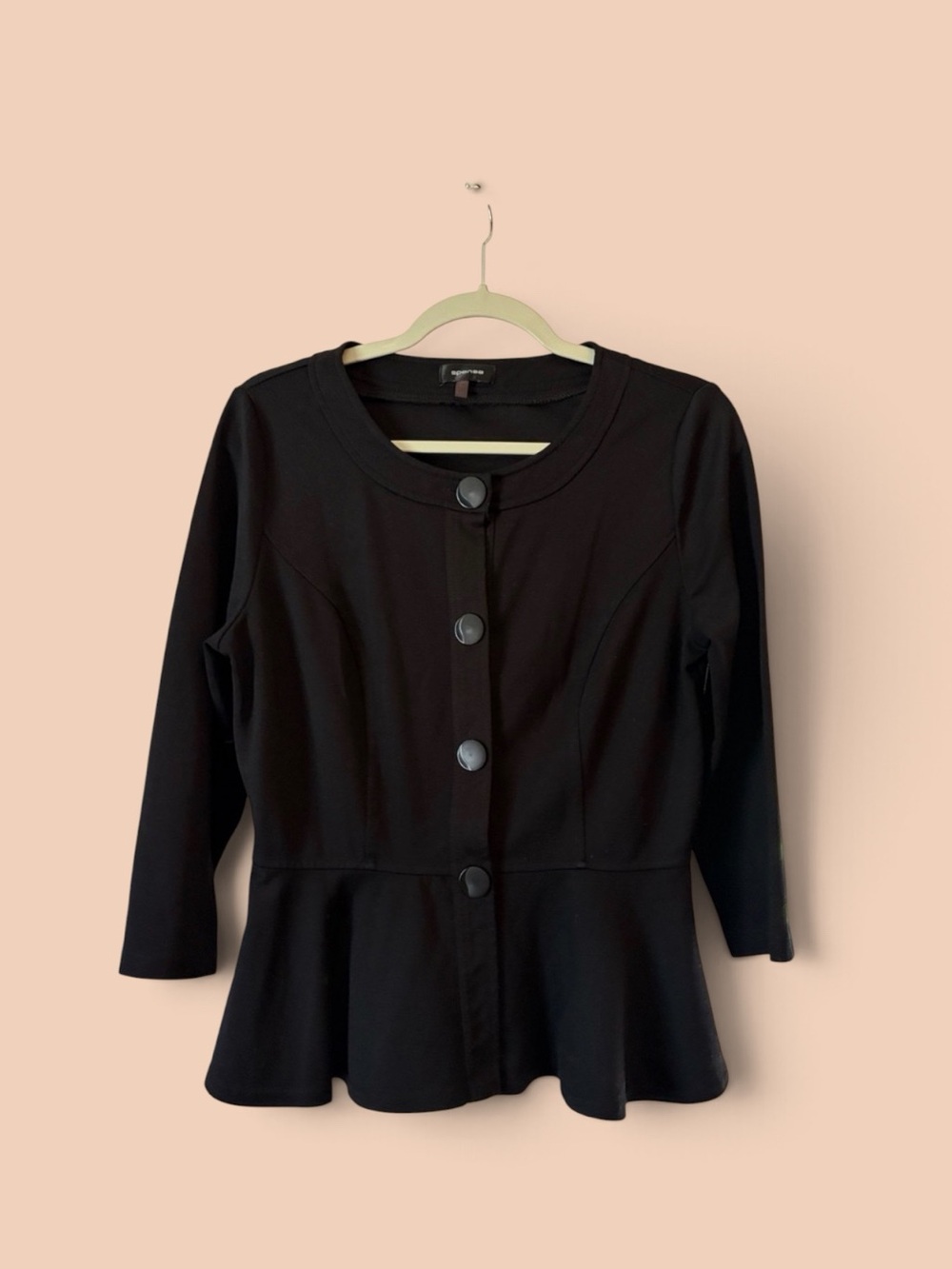 Spense Black Peplum Button-Front
